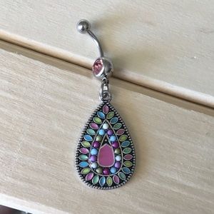 Boho Pink Teardrop Belly Button Ring